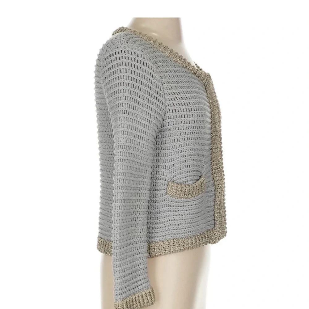 3.1 Phillip Lim metallic Trim Knit Jacket Gray Cropped Cardigan Chic Designer